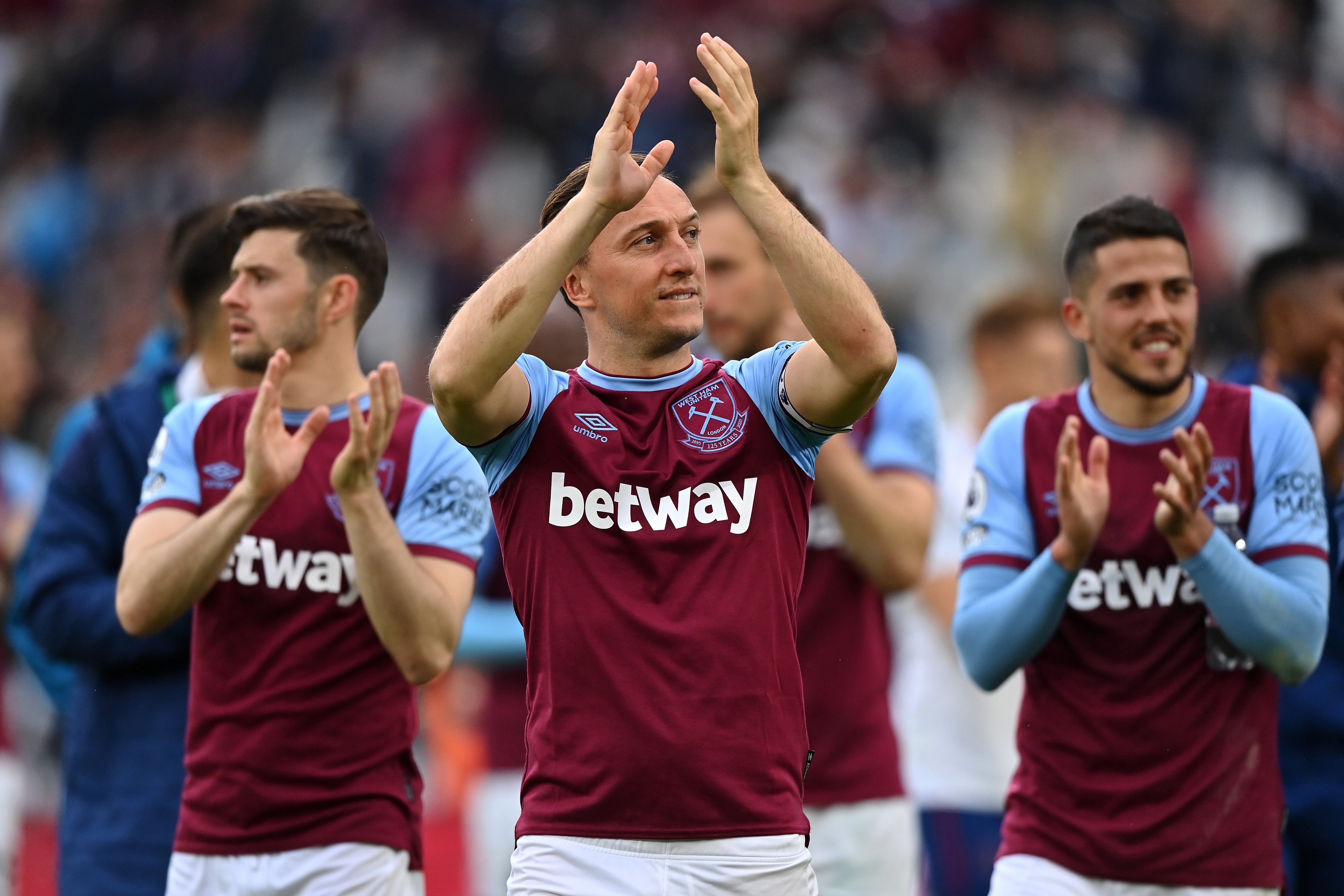 West Ham players celebrate beating Southampton to secure European football