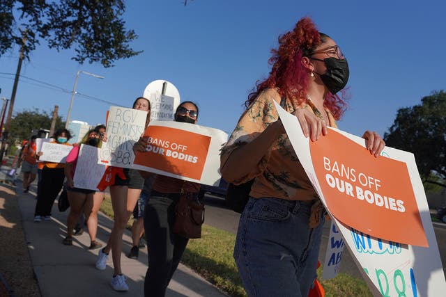 <p>Abortion rights supporters gather to protest Texas abortion law in  Edinburg, Texas</p>