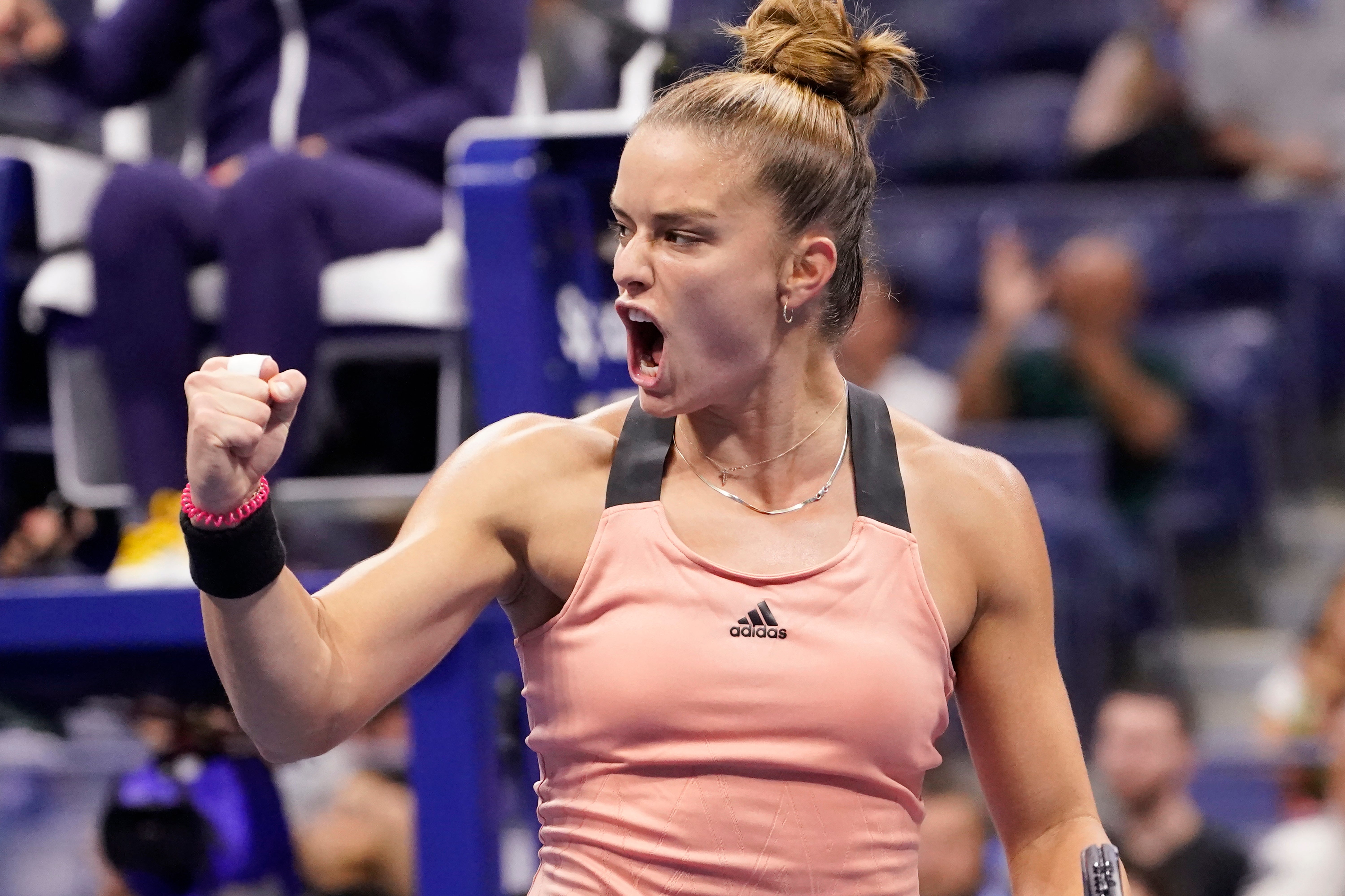 Maria Sakkari defeated Bianca Andreescu to reach the US Open quarters (John Minchillo/AP)