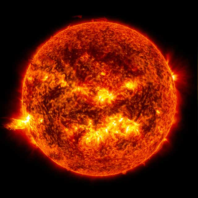 <p>Eruption of solar material shooting through the Sun’s atmosphere</p>