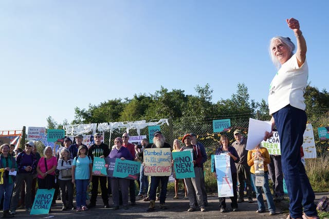 <p>Demonstrators outside the proposed Woodhouse Colliery, south of Whitehaven, in 2021 </p>