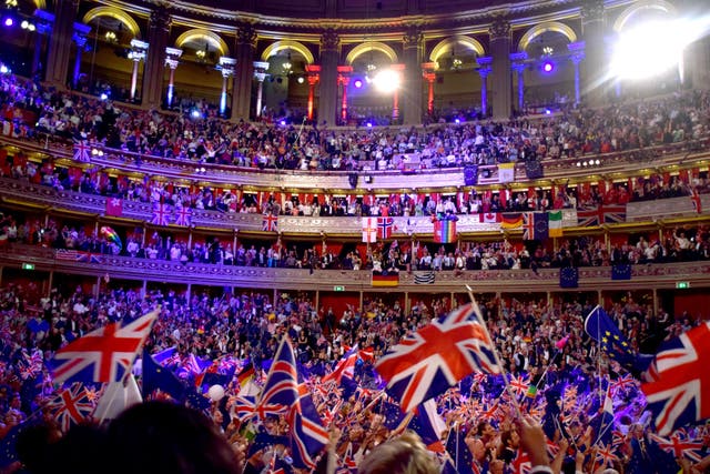 <p>Since 2016, both the union flag and the EU flag have been waved at the Last Night of the Proms  </p>