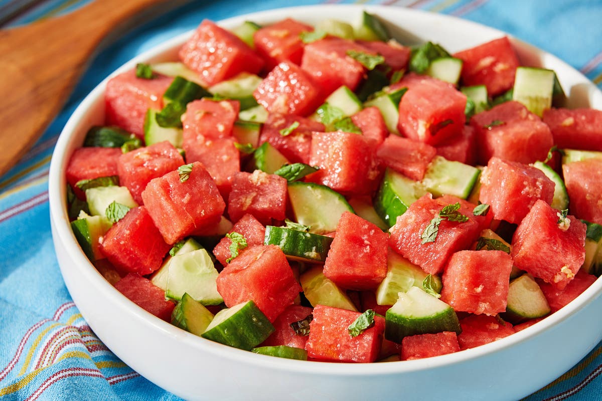 Try this refreshing watermelon and cucumber salad while the sun is out