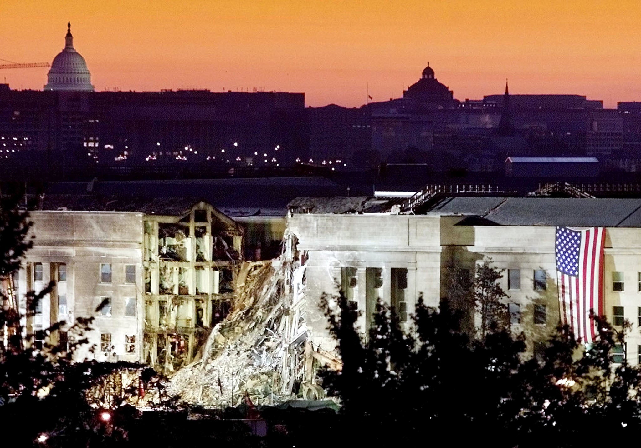 The damaged area of the Pentagon building