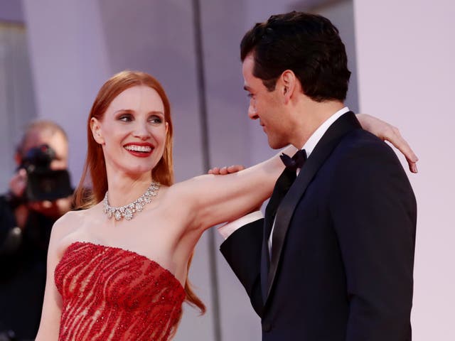 <p>Jessica Chastain and Oscar Isaac at the Venice Film Festival on 4 September 2021</p>