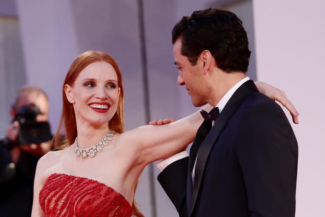 <p>Jessica Chastain and Oscar Isaac at the Venice Film Festival on 4 September 2021</p>