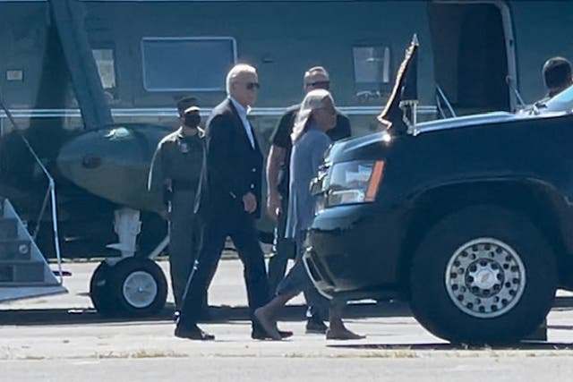 <p>President Joe Biden arrives in New Jersey on Marine One to visit neighborhoods devastated by the remnants of Hurricane Ida last week</p>