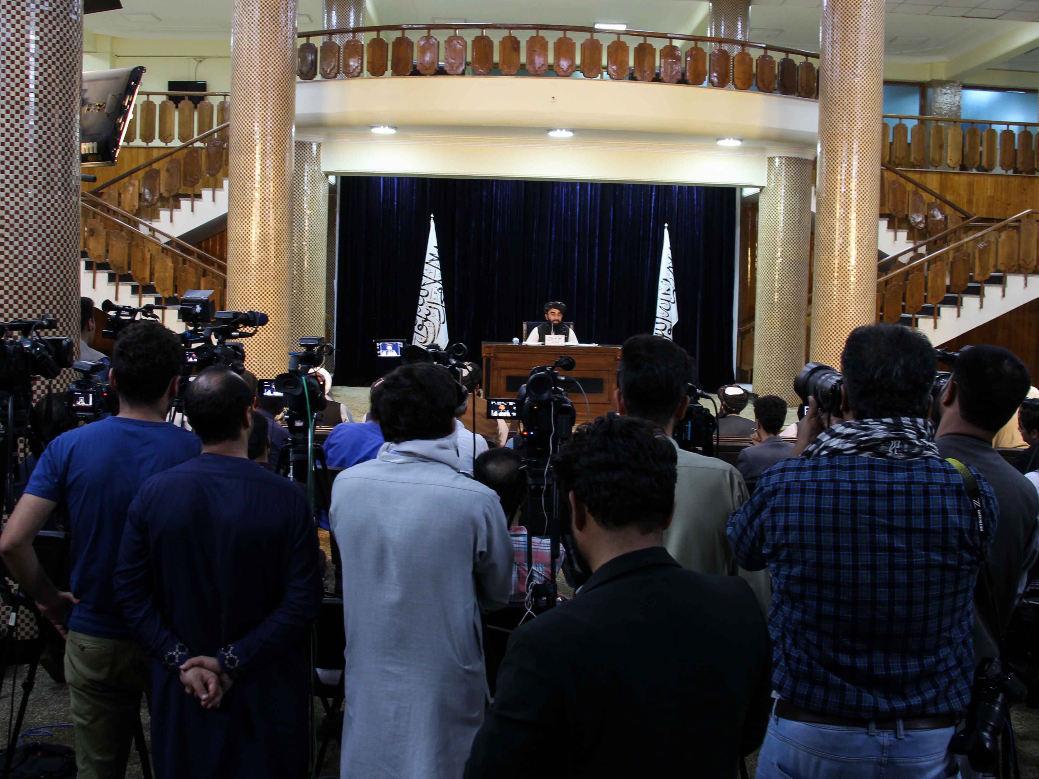 Zabhiullah Mujahid, the Taliban spokesperson, makes the announcement in Kabul on Tuesday