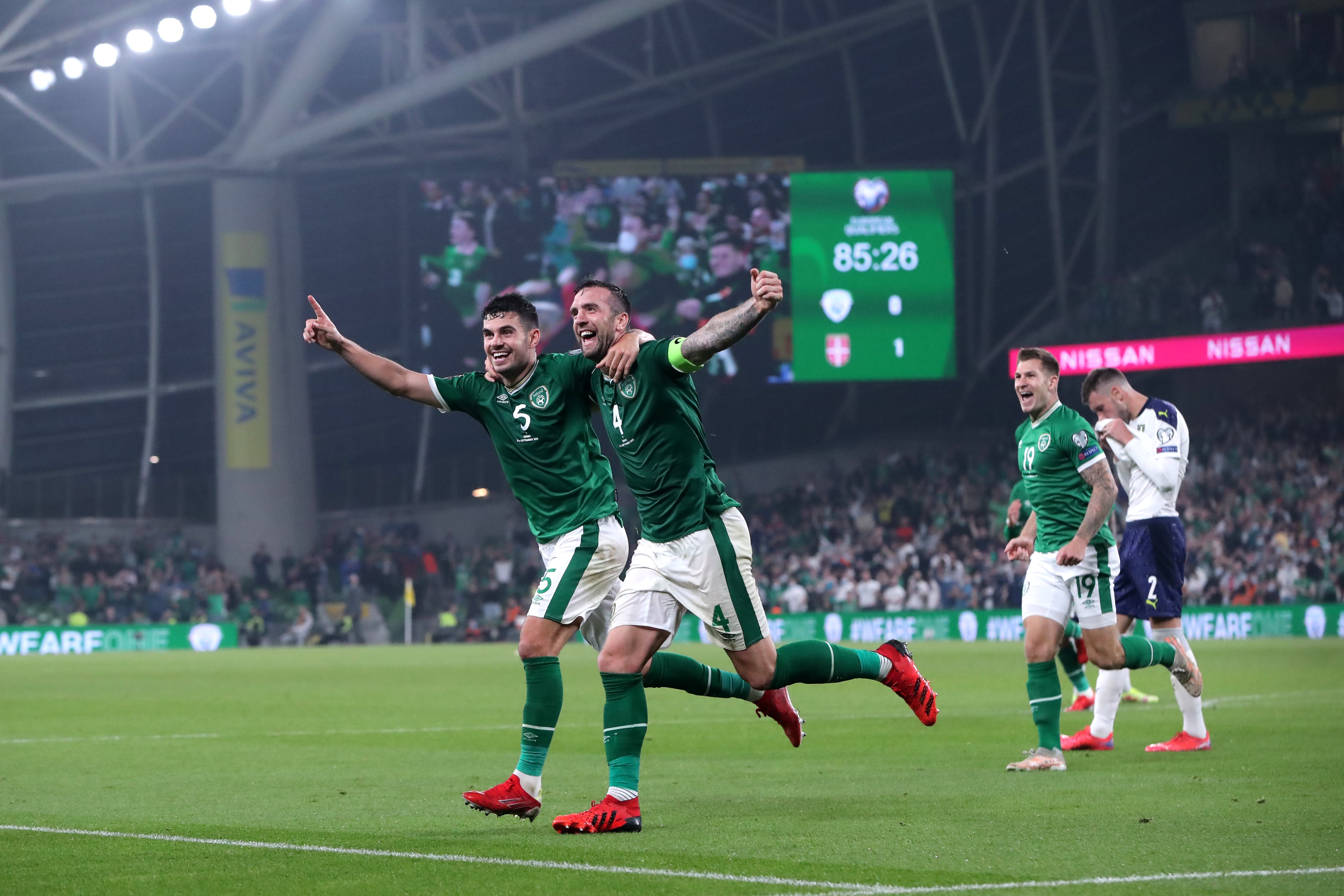 The Republic of Ireland celebrate their equaliser (Niall Carson/PA)
