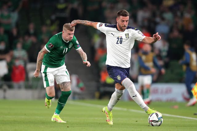 Sergej Milinkovic-Savic, right, was in the thick of the action (Niall Carson/PA)