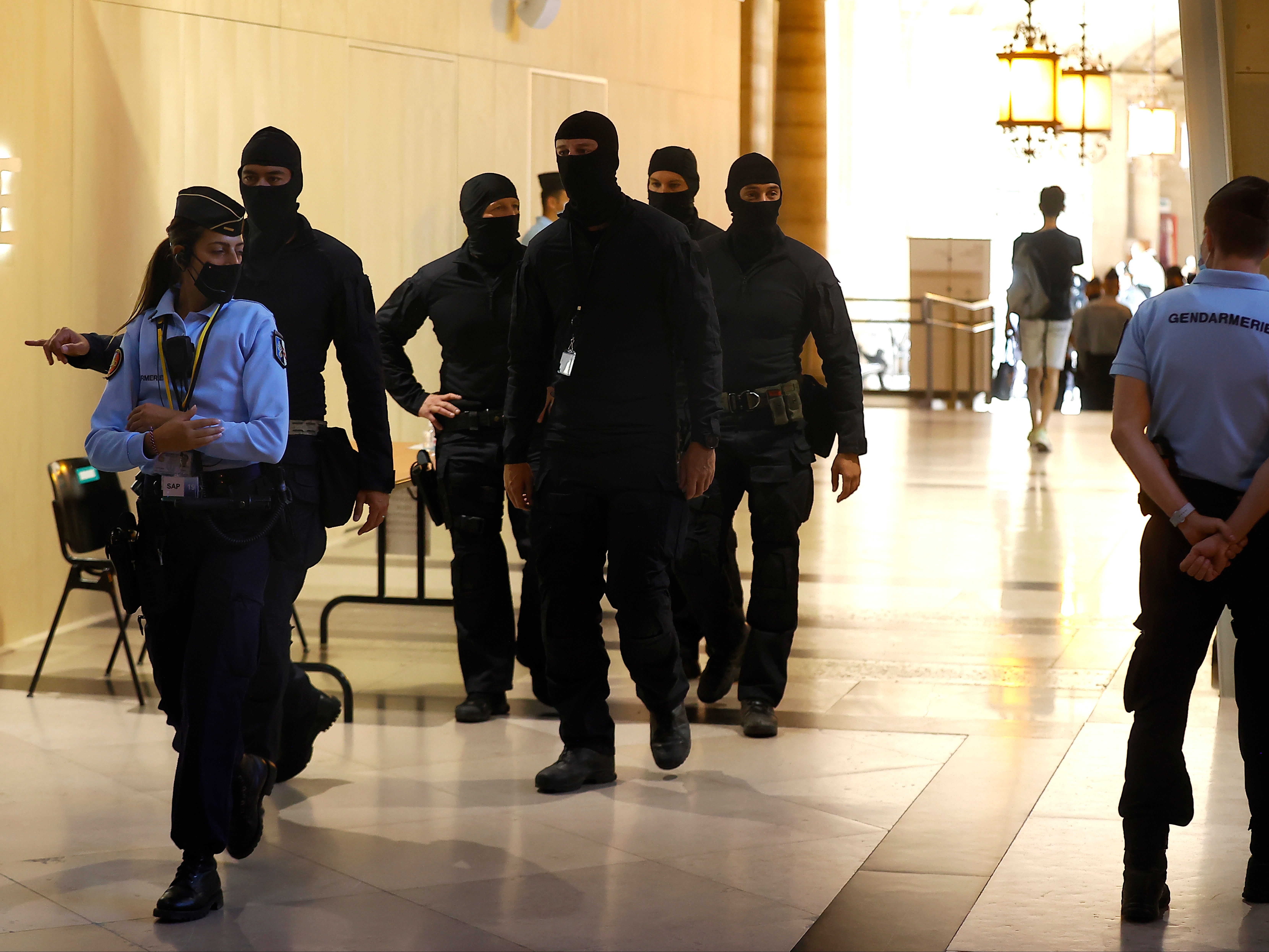 Special intervention police arrive at the courthouse in Paris