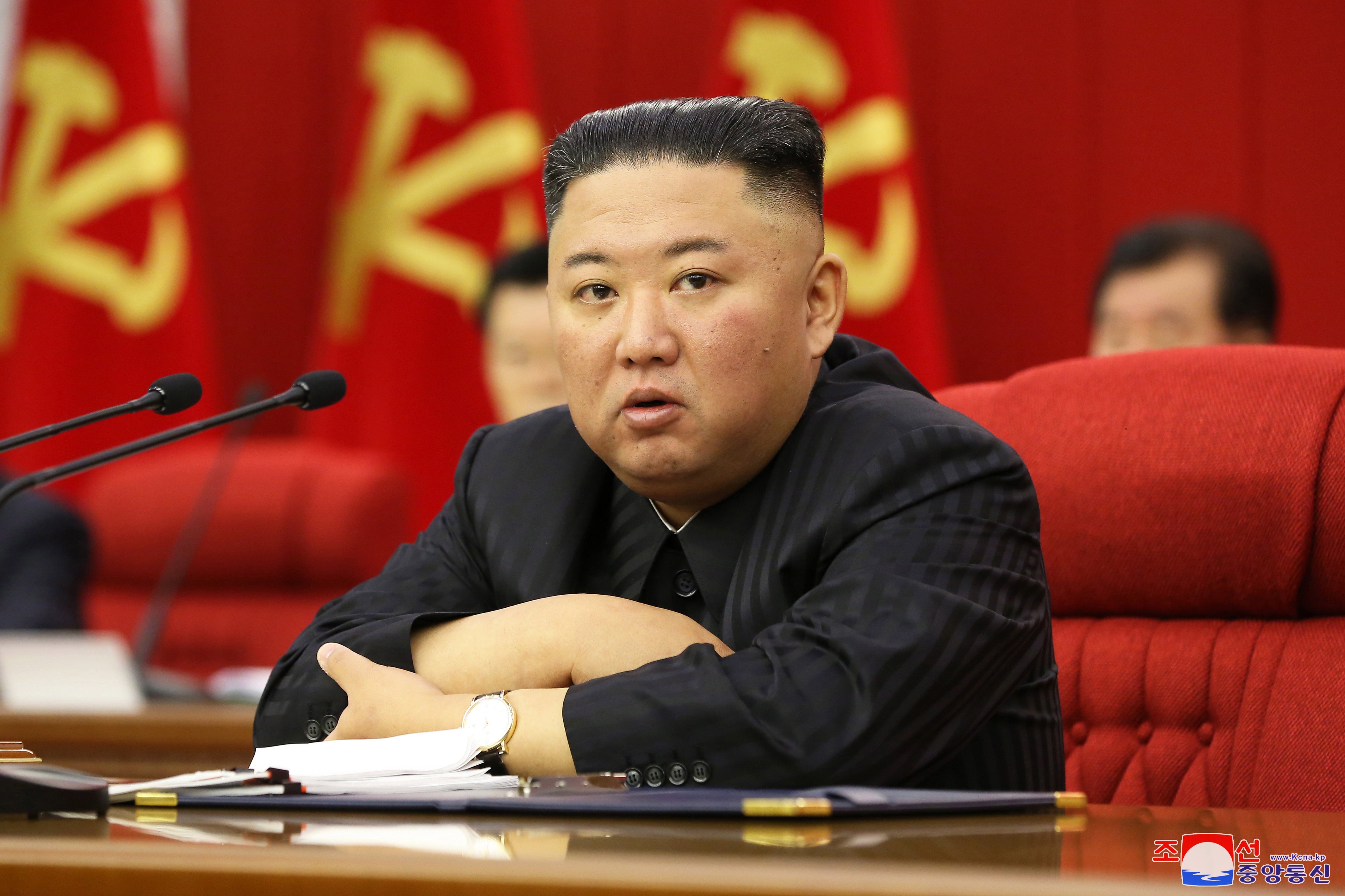 <p>File: A photo released by the official North Korean Central News Agency (KCNA) shows Kim Jong-un presiding over a meeting in Pyongyang, North Korea on 18 June 2021</p>