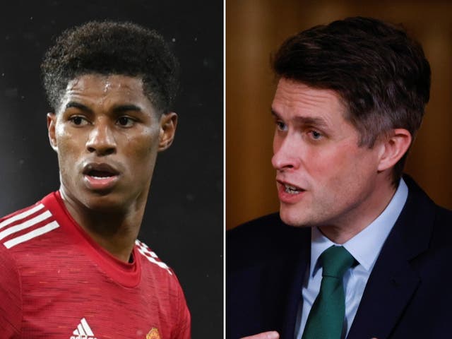 <p>Marcus Rashford, left, and Gavin Williamson</p>