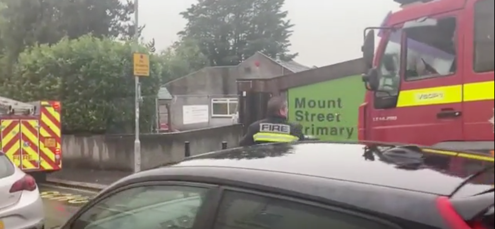 Devon and Somerset Fire and Rescue Service attends Mount Street Primary School in Plymouth after a lightning strike