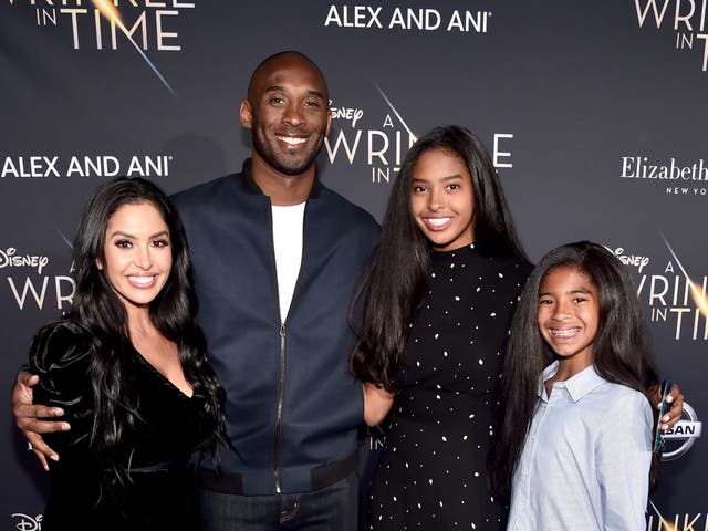 <p>Natalia Bryant, second from right, with her mother, Vanessa (left), and her father, Kobe Bryant, and sister Gianna, who both died in a helicopter crash </p>