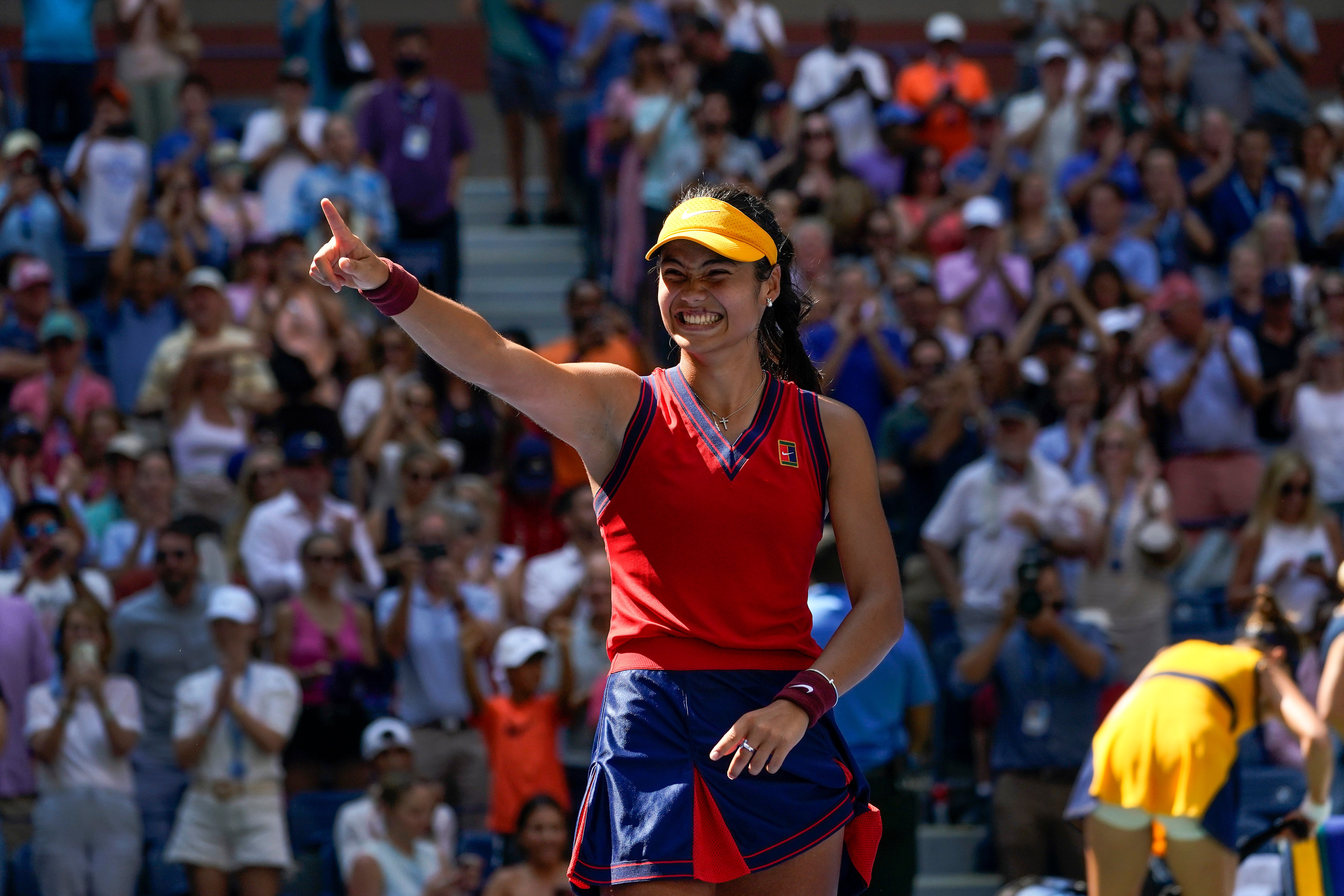 Emma Raducanu is into the last four in New York (Elise Amendola/AP)