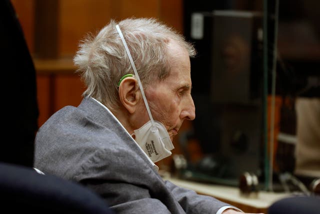 <p>Robert Durst appears in a courtroom with his attorneys for closing arguments Wednesday, 8 September 2021 in Inglewood, California </p>