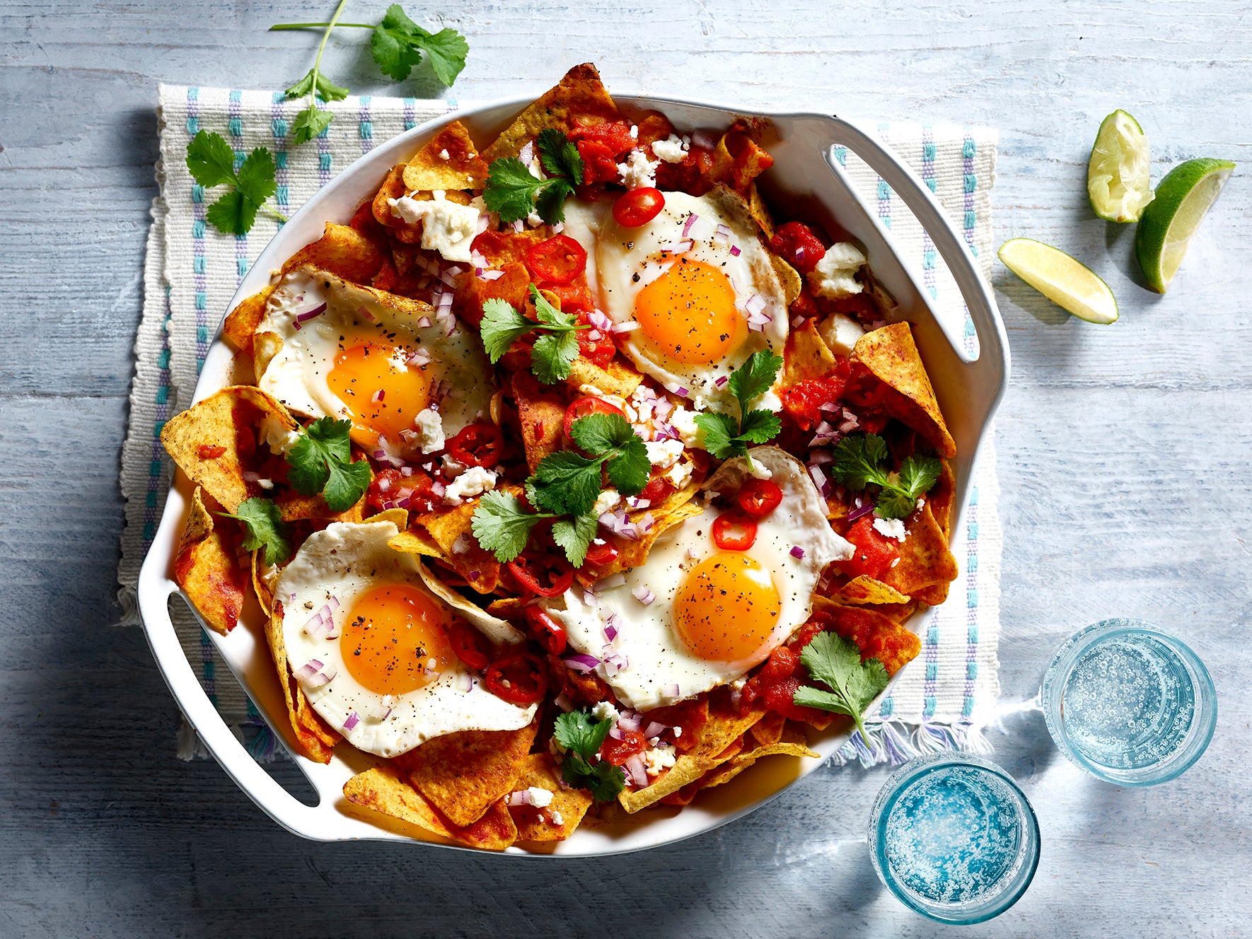 Perfect for sharing, these Mexican chilaquiles are a true lunchtime delight