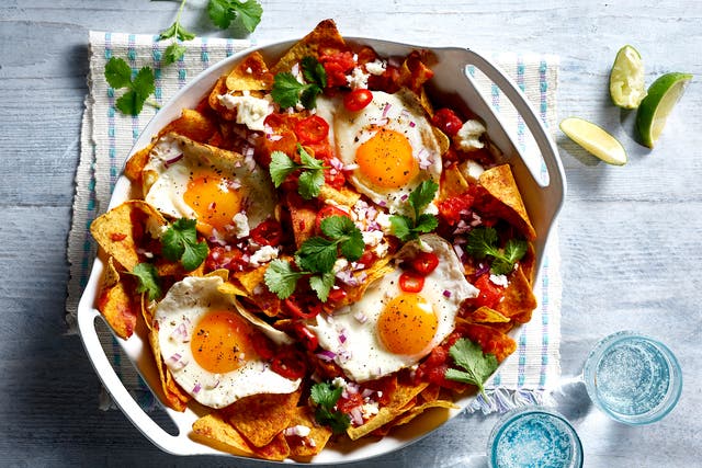 <p>Perfect for sharing, these Mexican chilaquiles are a true lunchtime delight </p>