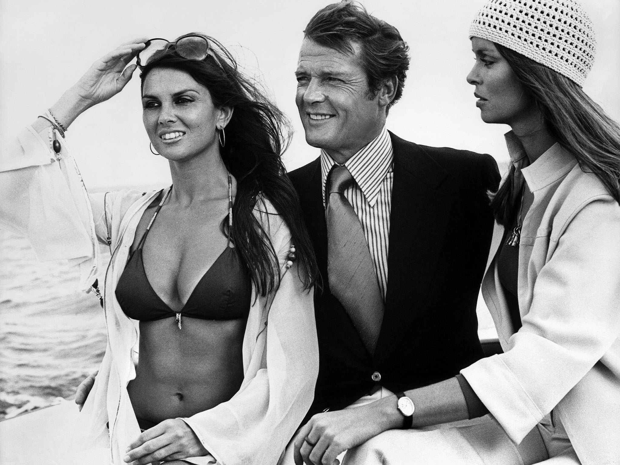 Caroline Munro, Roger Moore and Barbara Bach in ‘The Spy Who Loved Me’ (1977)