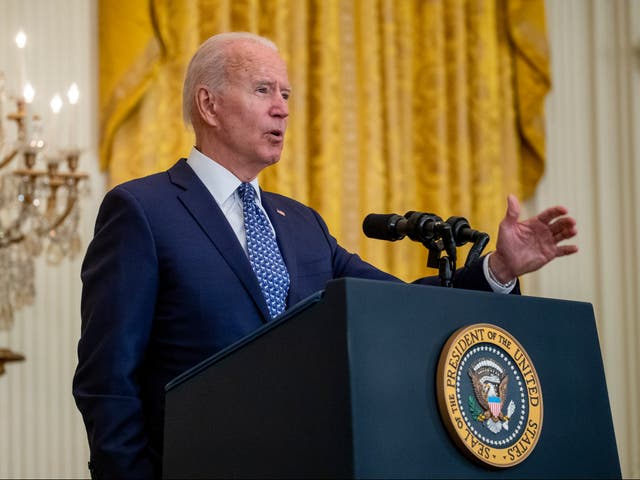 <p>Joe Biden delivers remarks in honor of labor unions during an event in the East Room of the White House in Washington, DC, USA, 08 September 2021</p>