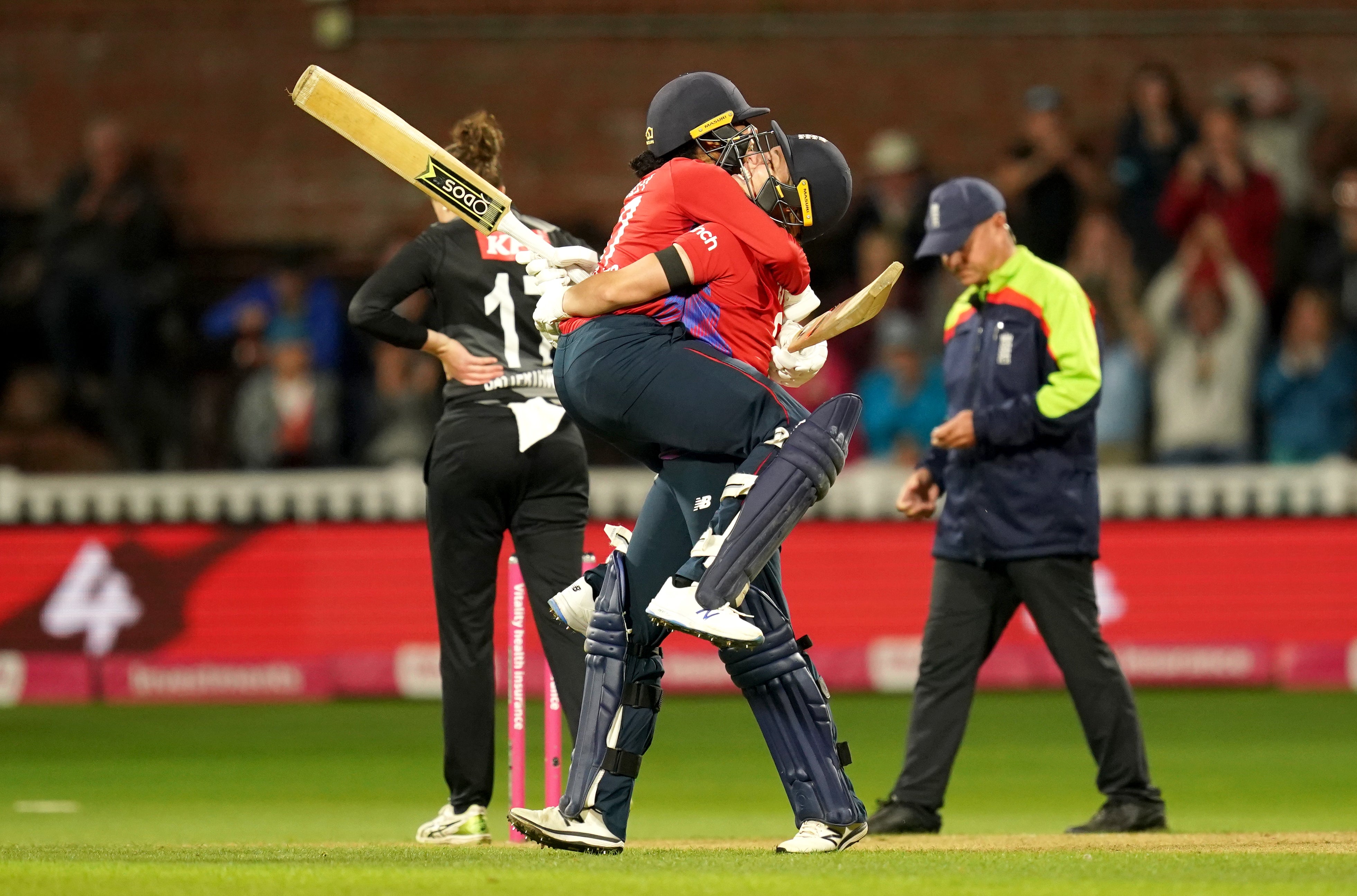 England clinched the T20 series against New Zealand in the final over of the match at Taunton to win by four wickets (David Davies/PA)