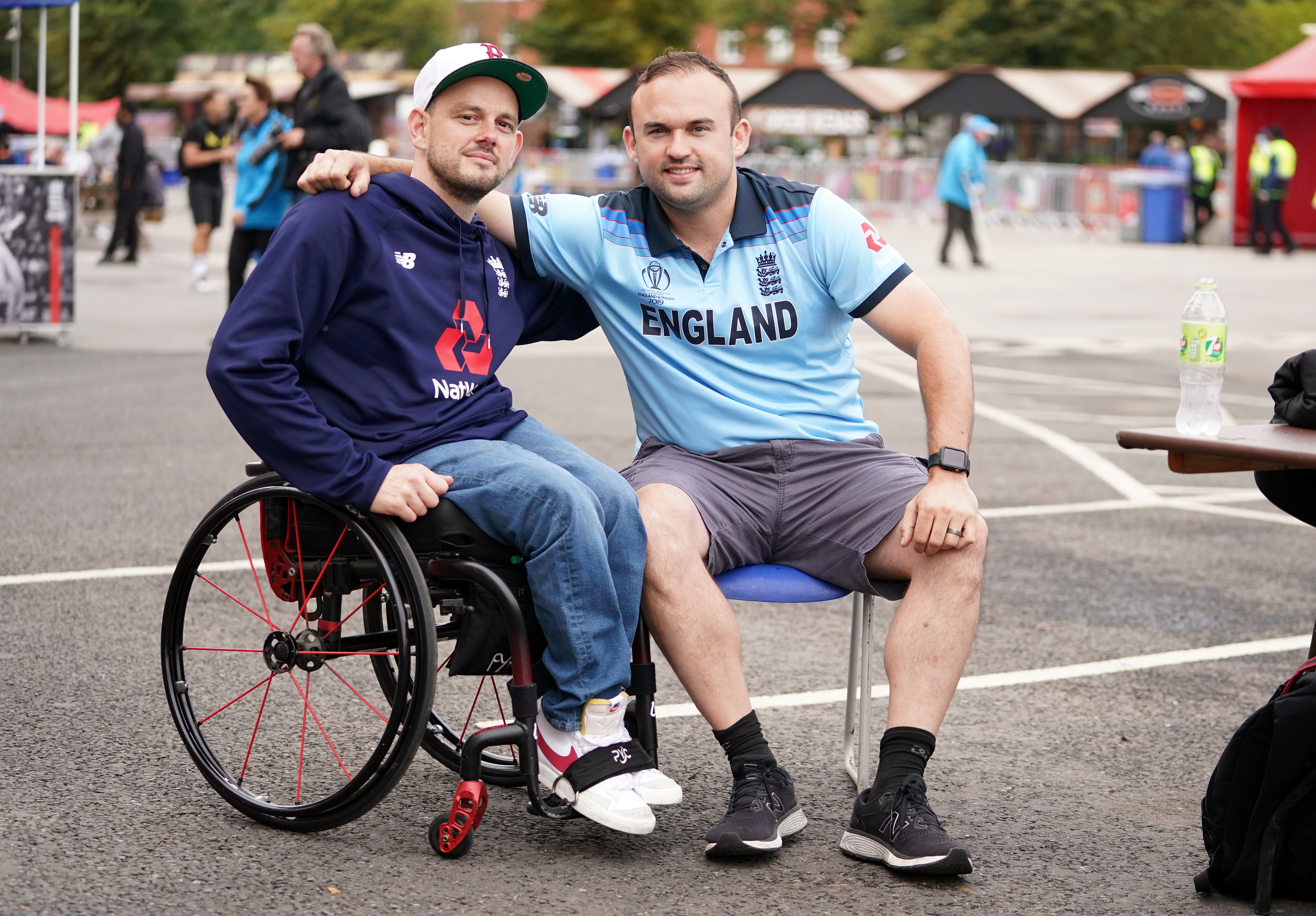 Cricket fans James and Paul (right) outside Emirates Old Trafford in Manchester after India forfeited the fifth Test against England over Covid concerns, the England and Wales Cricket Board has announced. Picture date: Friday September 10, 2021.