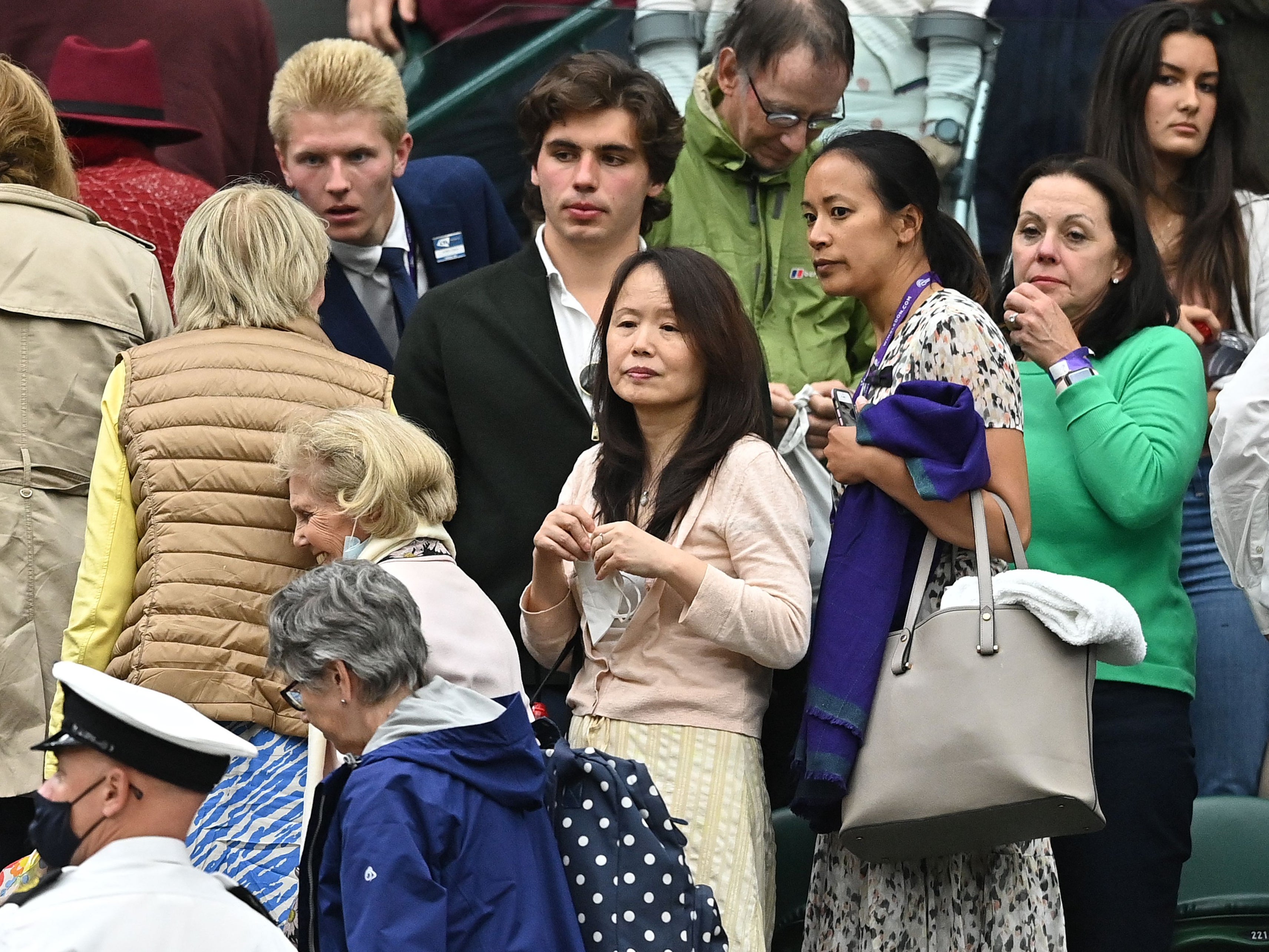Renee Raducanu (centre) among the crowd for her daughter’s match at Wimbledon on 5 July 2021