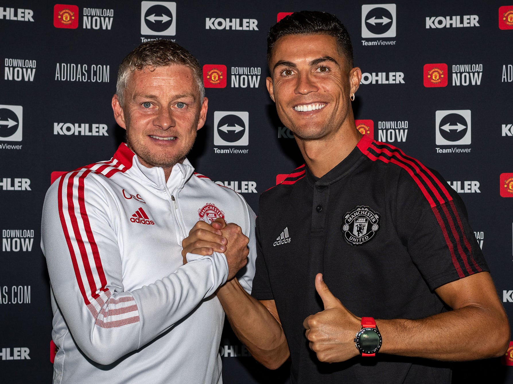 Manchester United’s Ole Gunnar Solskjaer and Cristiano Ronaldo