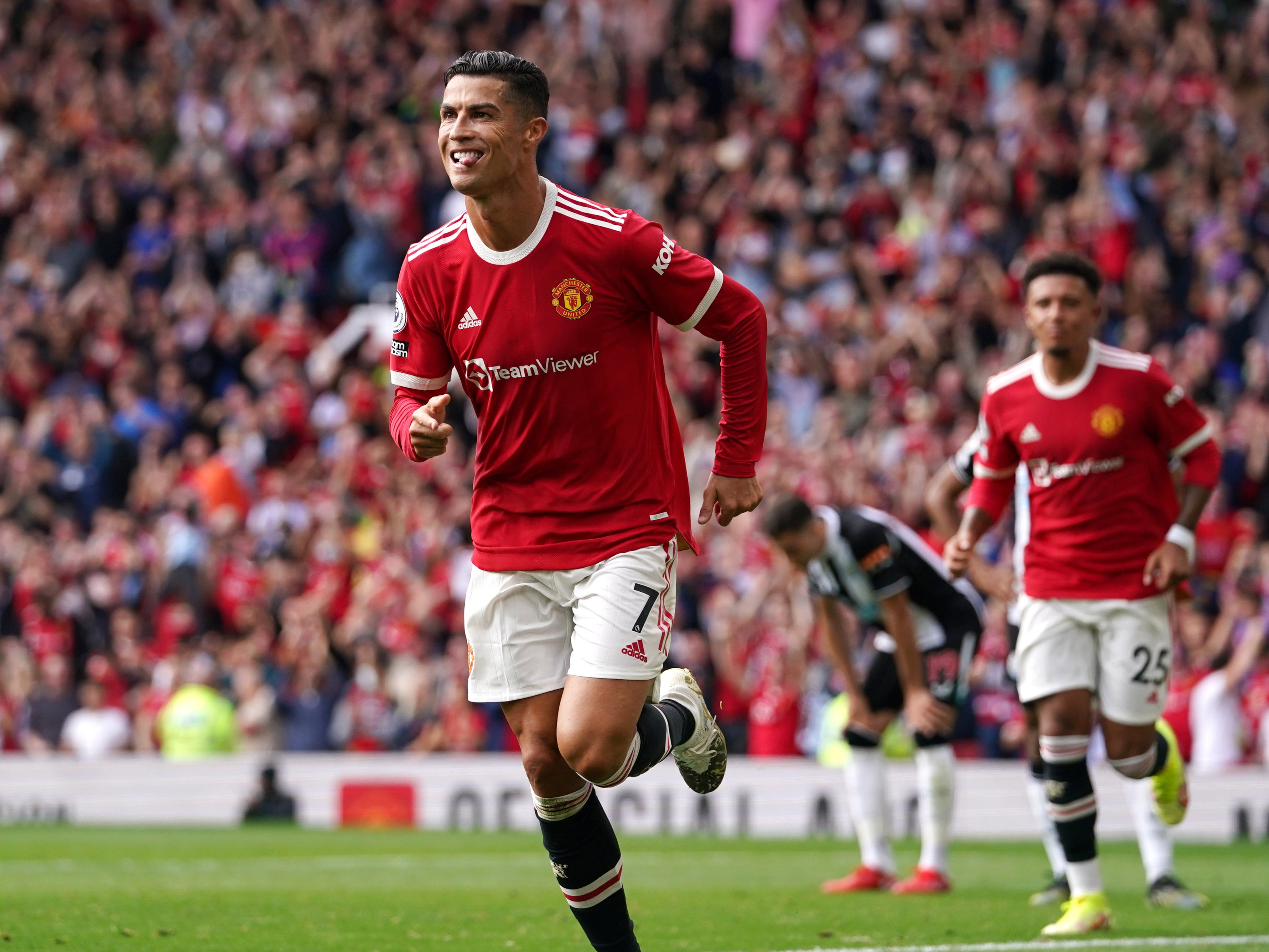 Cristiano Ronaldo celebrates his opener against Newcastle (Martin Rickett/PA)
