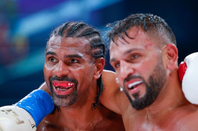 <p>David Haye and Joe Fournier embrace after their fight</p>