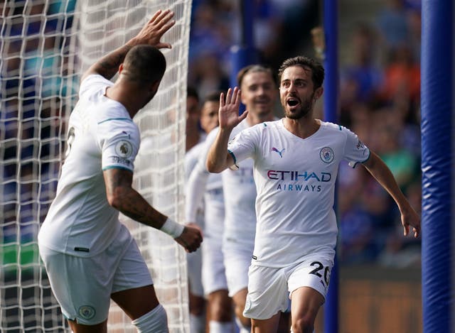 Bernardo Silva (right) struck in the second half as Manchester City beat Leicester (Nick Potts/PA)