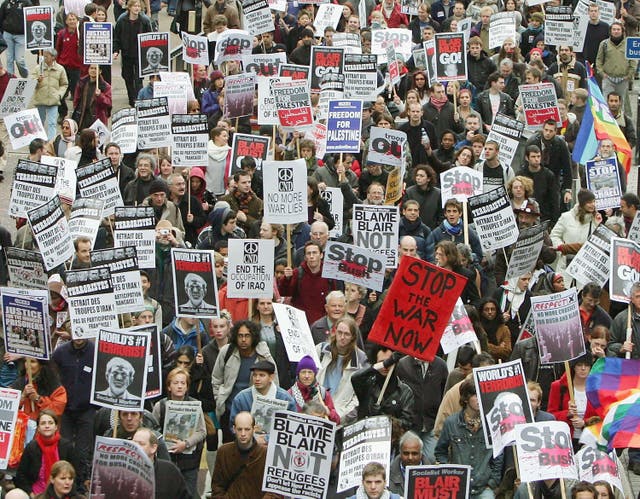 <p>Protesters take part in an anti-war rally in London</p>