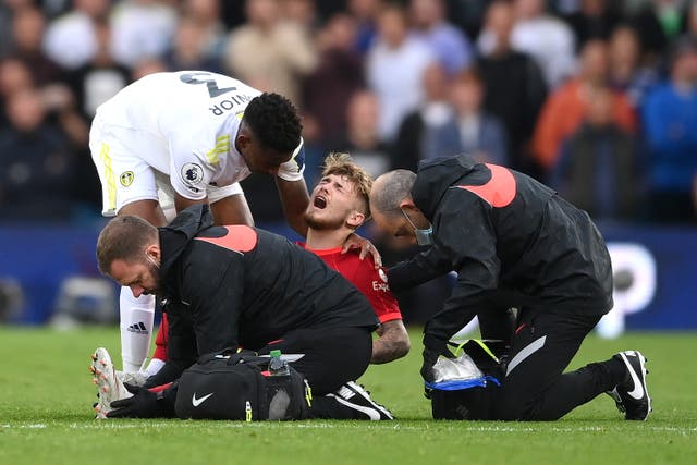 <p>Harvey Elliott was in pain on the pitch</p>