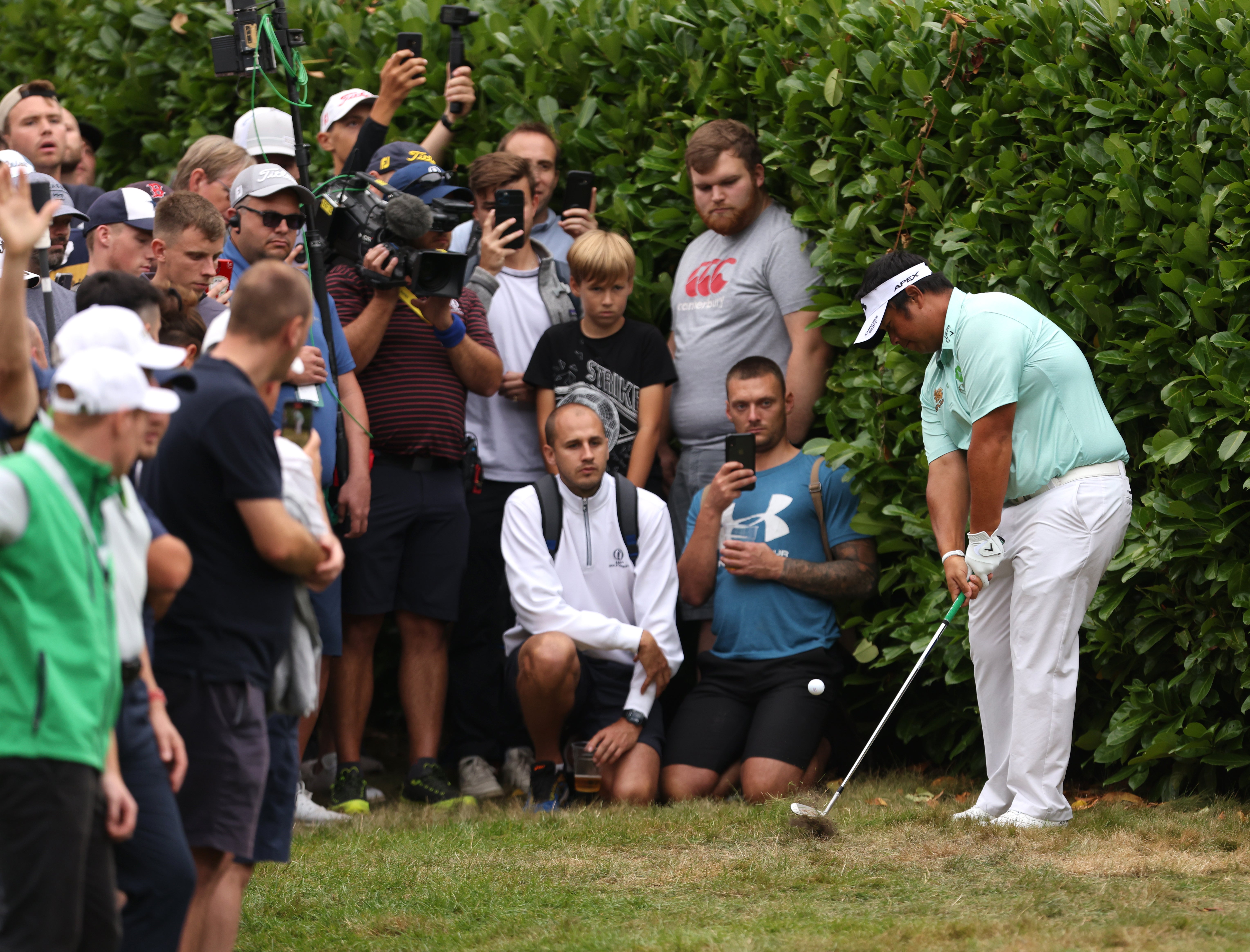 Kiradech Aphibarnrat plays a shot on the 17th during day four of the BMW PGA Championship at Wentworth (Steven Paston/PA)