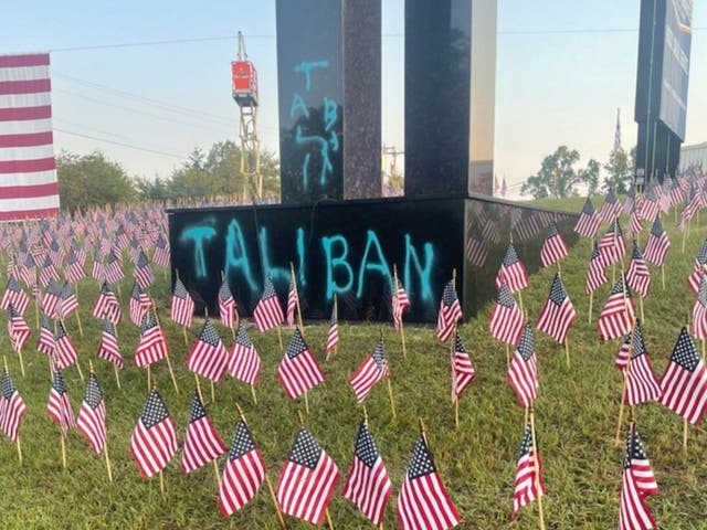 <p>A 9/11 memorial at Upstate Granite Solutions in Greenville, South Carolina was defaced with the spray-painted word ‘Taliban’ </p>