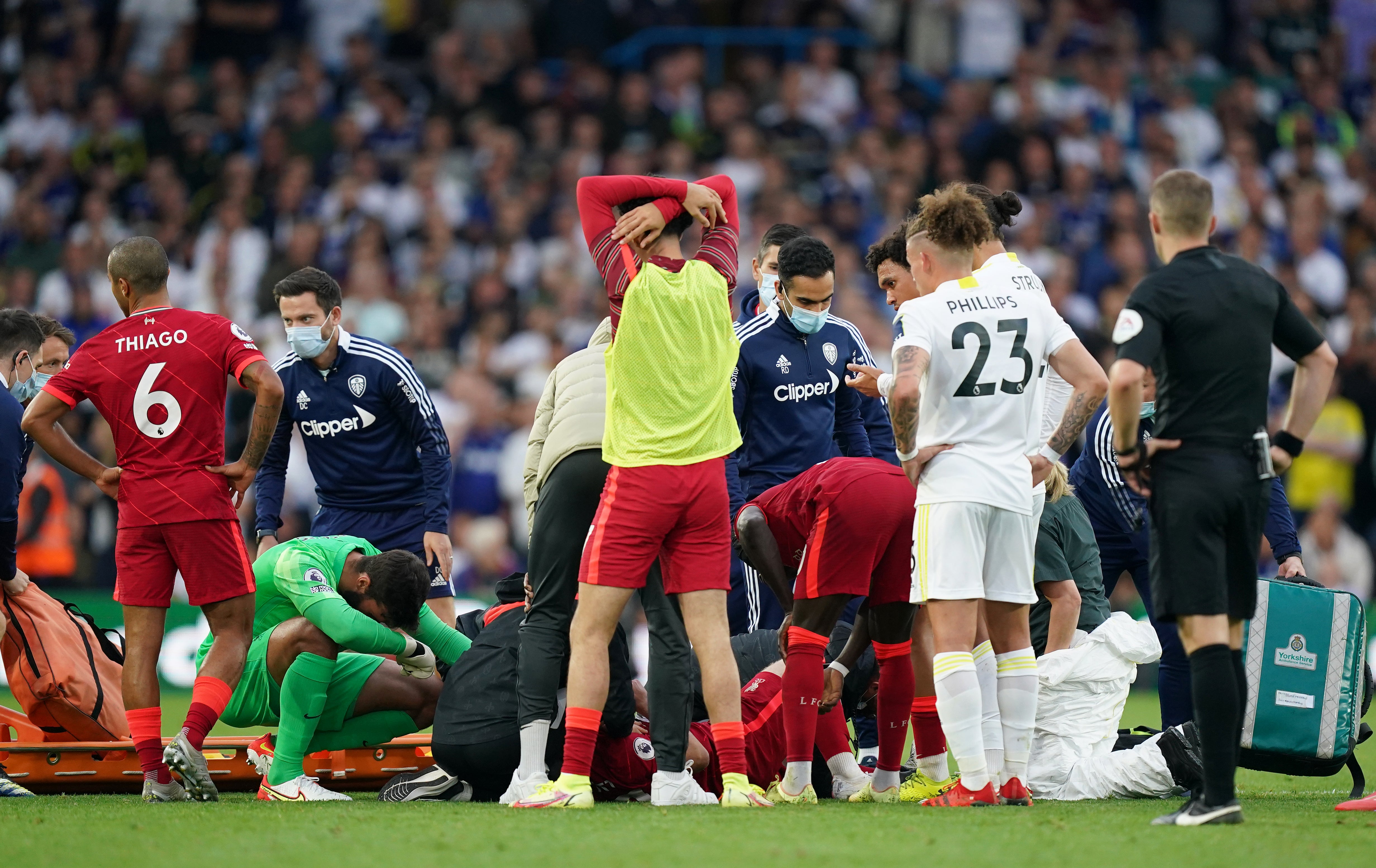 Liverpool’s victory was marred by a serious injury for young midfielder Harvey Elliott (Mike Egerton/PA)