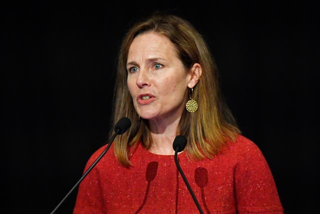 <p>US Supreme Court Justice Amy Coney Barrett speaks to an audience at the 30th anniversary of the University of Louisville McConnell Centre in Louisville on 12 September 2021</p>