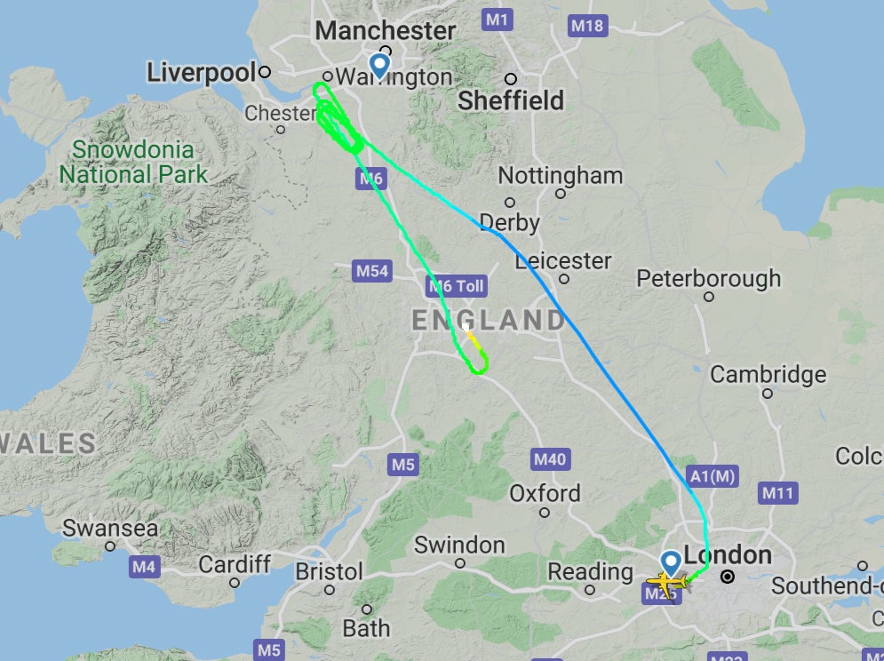 Going places: the flightpath of British Airways flight 1402 from Heathrow to Birmingham