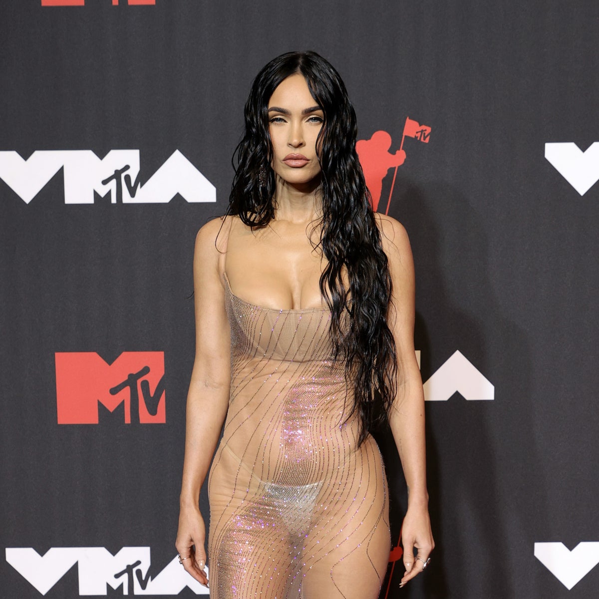 megan fox sheer dress vma Megan Fox Wears Barely-There Mugler Dress at the MTV VMAs With Machine Gun Kelly