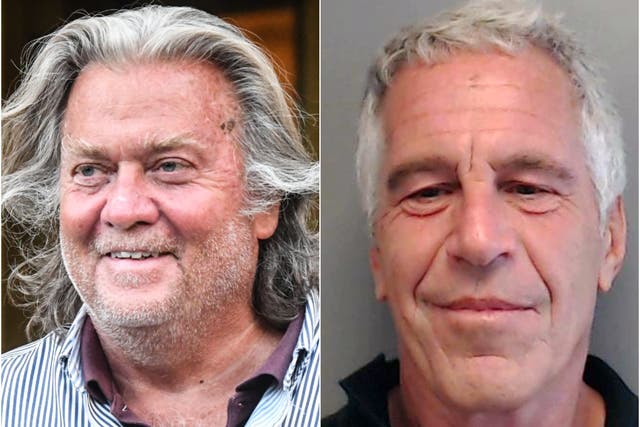 <p>Steve Bannon has been accused of media coaching Jeffrey Epstein in 2019, an allegation Mr Bannon denies</p>