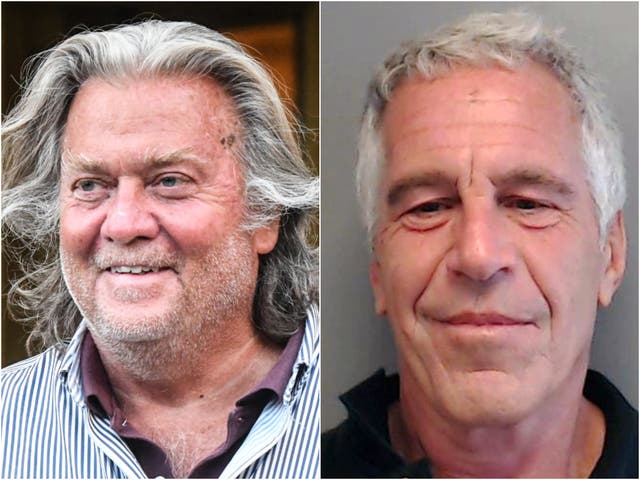 <p>Steve Bannon has been accused of media coaching Jeffrey Epstein in 2019, an allegation Mr Bannon denies</p>