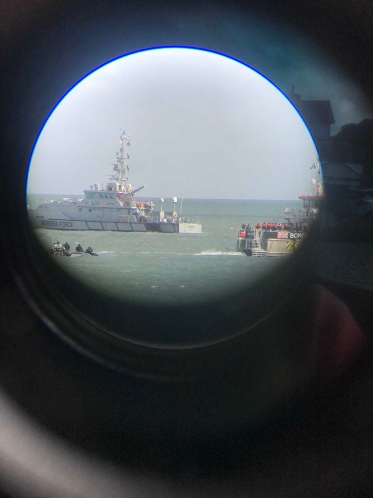 Border Force carries out ‘pushback drills’ using jet skis to divert dinghies in Channel, footage suggests