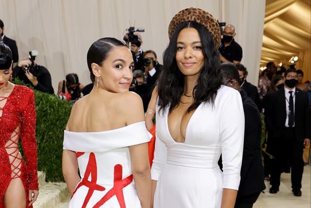 <p>New York representative Alexandra Ocasio-Cortez attended the Met Gala event wearing a white gown with the text ‘Tax The Rich’ written on it </p>