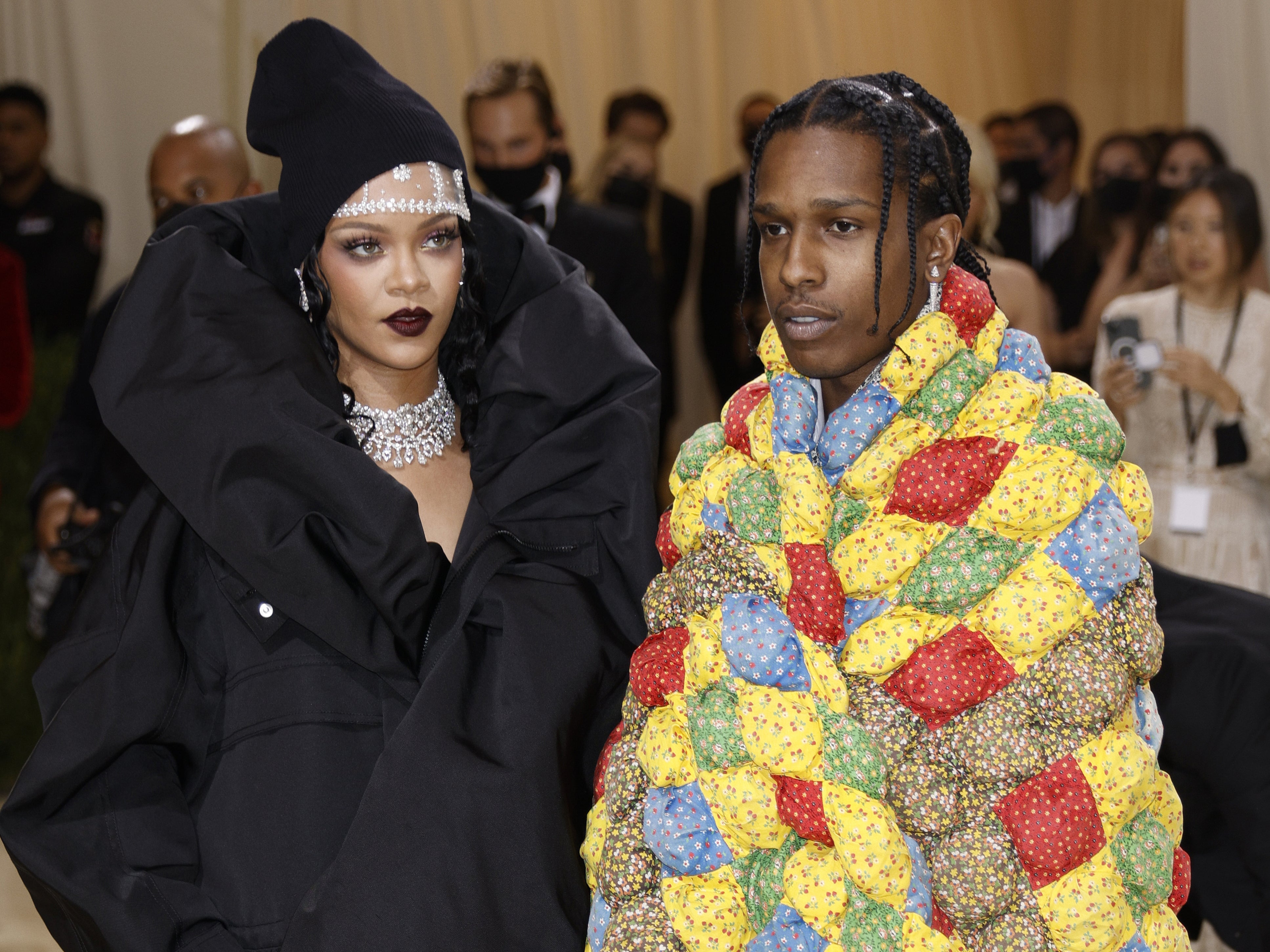 Rihanna and A$AP Rocky on the Met Gala 2021 red carpet