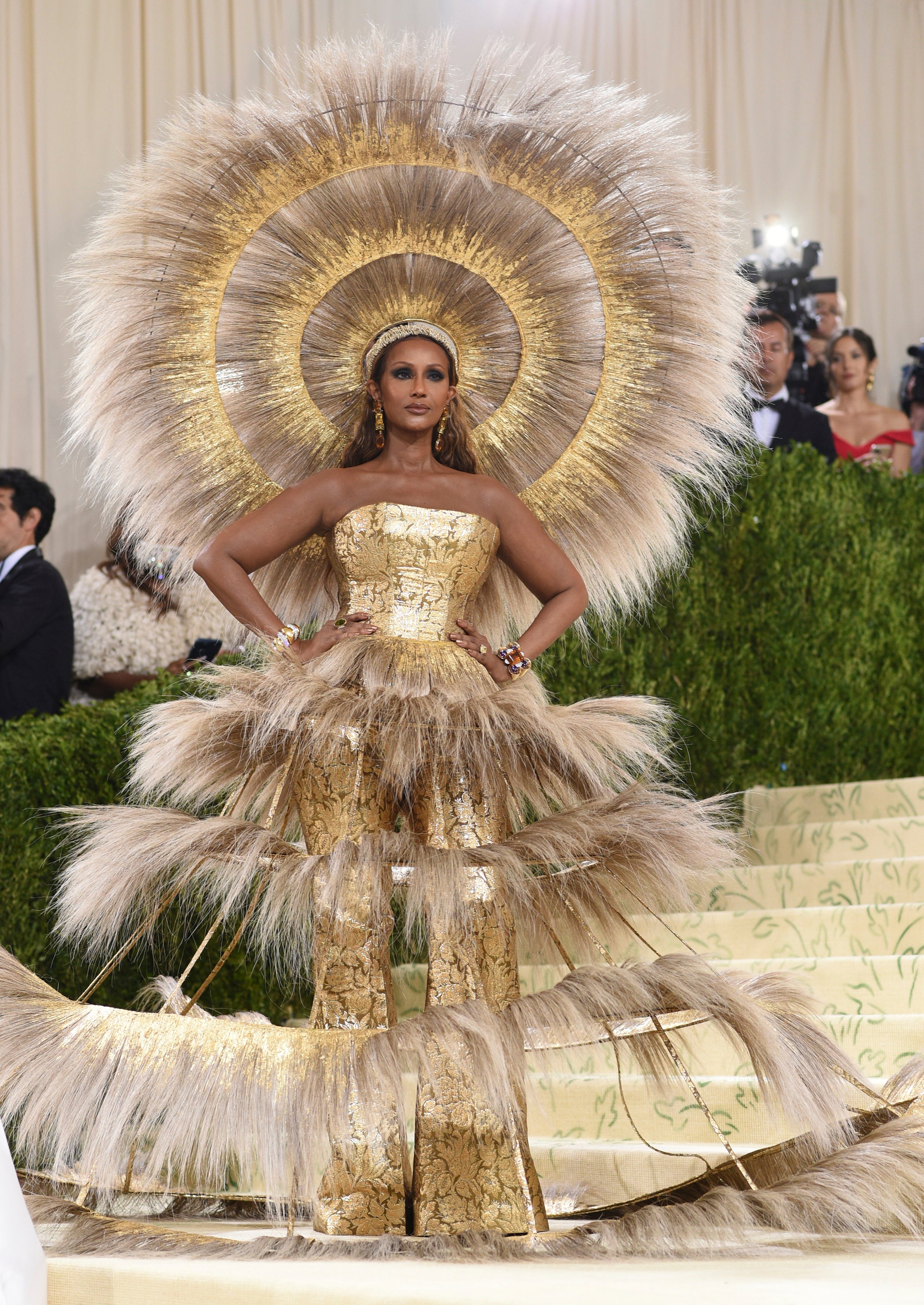 Iman wore an elaborate feather outfit at the Met Gala (Evan Agostini/Invision/AP)