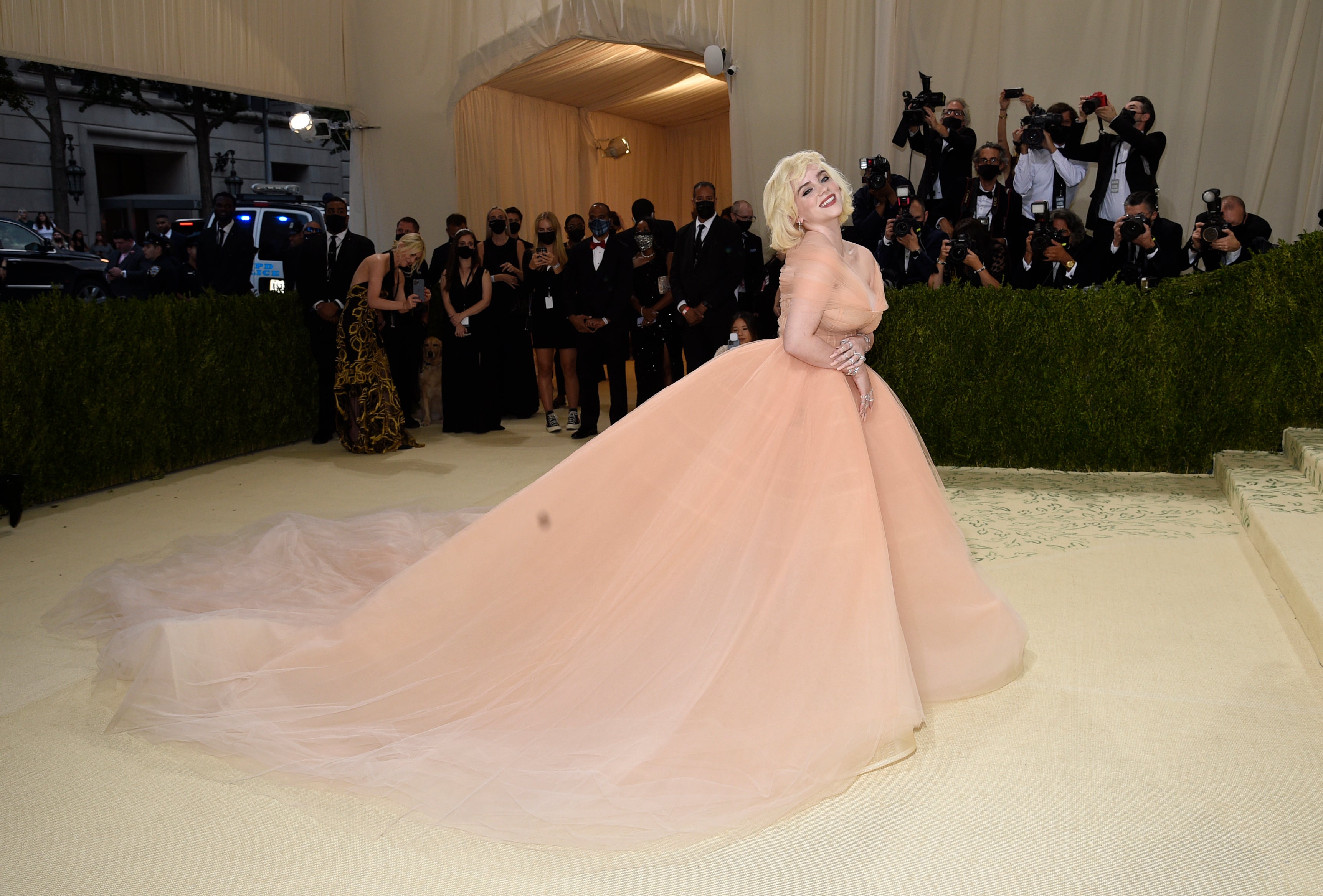 Billie Eilish took inspiration from some of Hollywood’s greatest stars for her Met Gala look and nodded to Marilyn Monroe and Grace Kelly (Evan Agostini/Invision/AP)