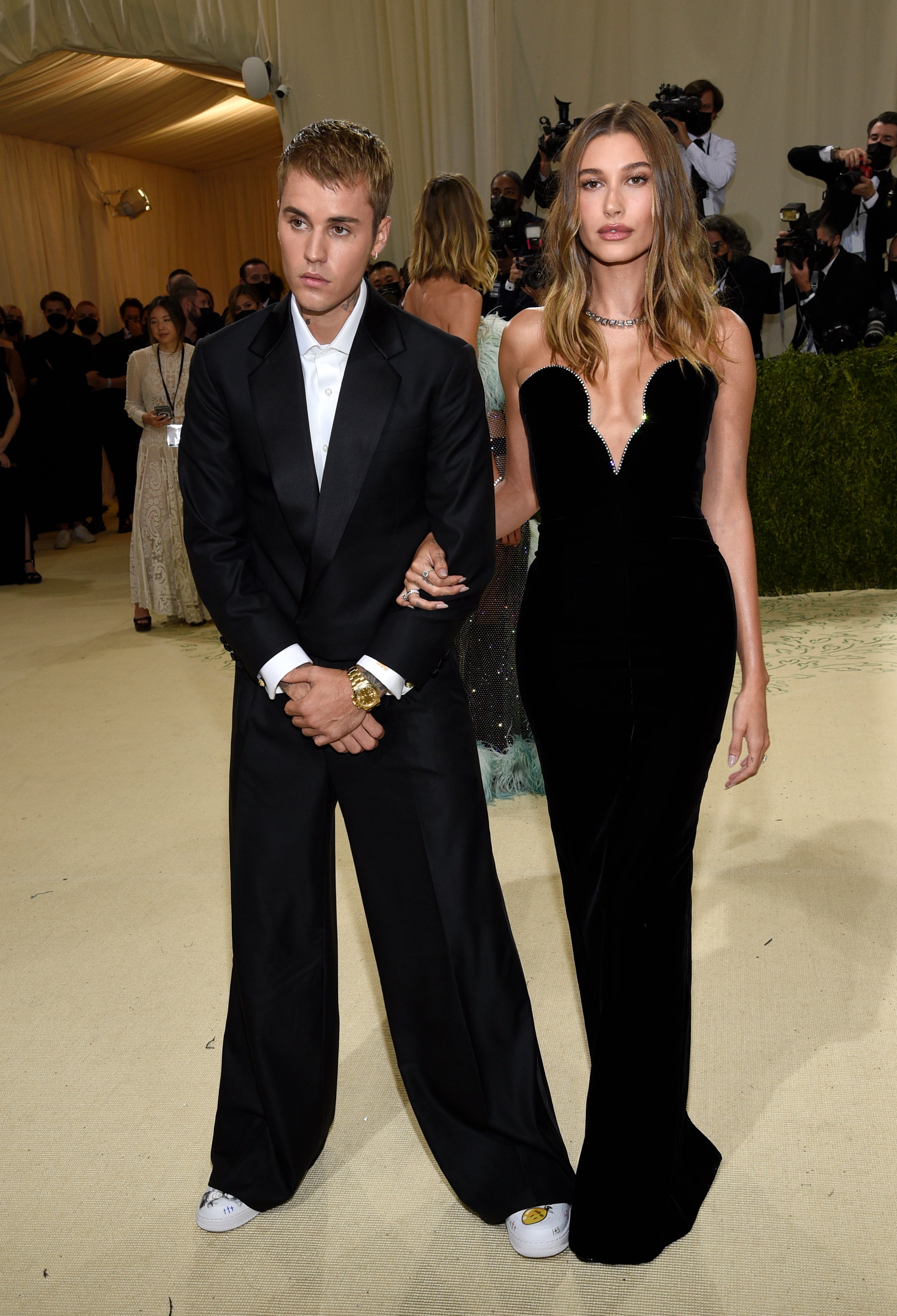 Justin and Hailey Bieber looked dapper in sophisticated outfits (Evan Agostini/Invision/AP)