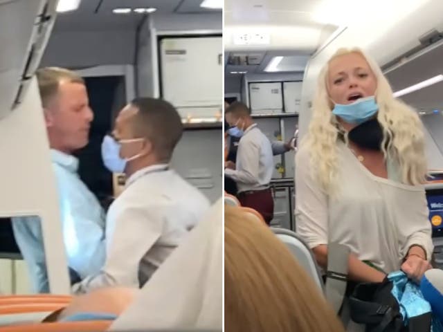 The couple ranted at flight staff and fellow passengers before being escorted off