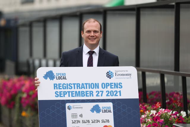 Economy Minister Gordon Lyons said a high street voucher scheme, which will offer pre-paid cards worth ?100 to every adult in Northern Ireland, will open for applications on September 27 (Liam McBurney/PA)